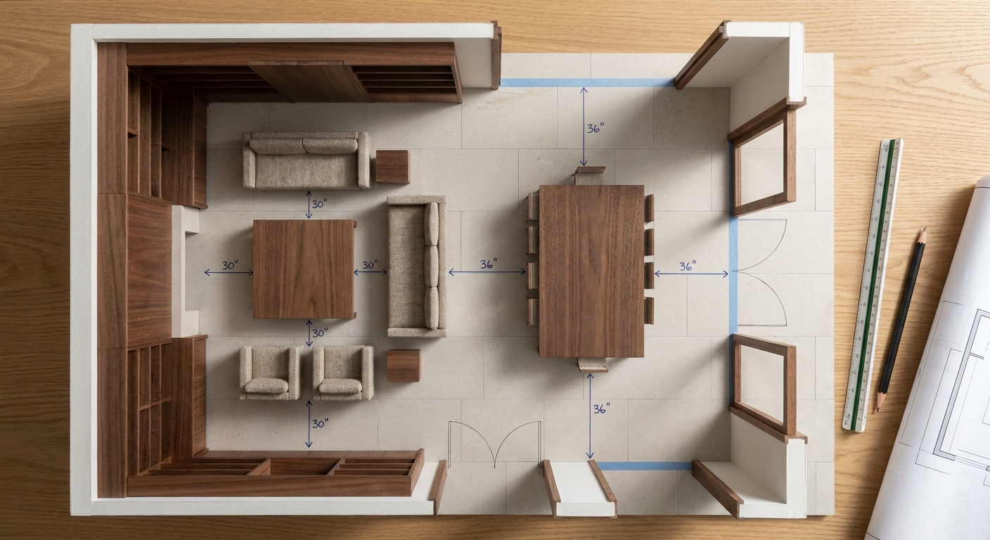 Why 30 to 36 inch circulation paths matter in luxury living room plans