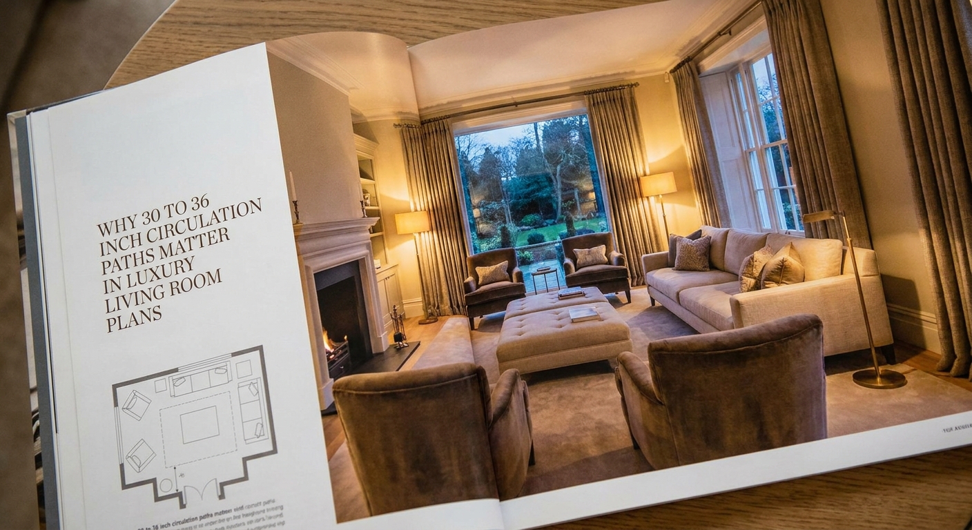 Why 30 to 36 inch circulation paths matter in luxury living room plans