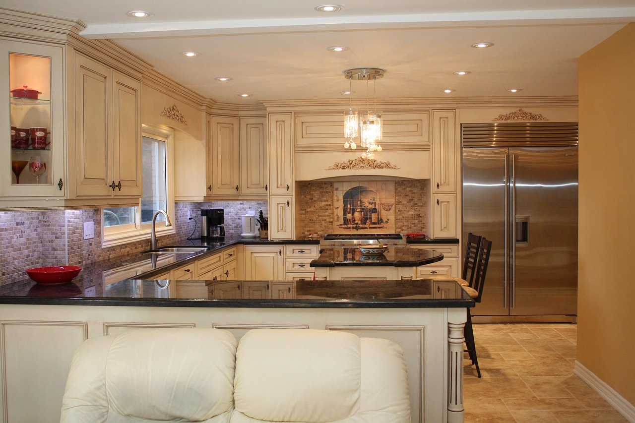 Kitchen island seating with clear stool spacing and guest circulation