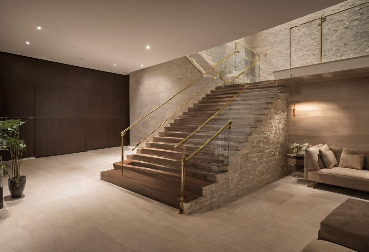 Glass rail systems for luxury staircases must be specified as structural guards interior planning detail