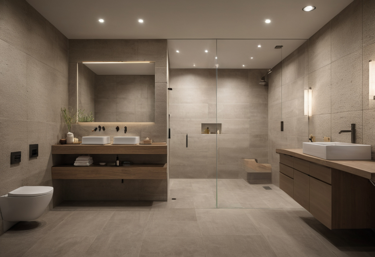 Temporary bathroom facilities must provide sanitation, privacy, and safe access shown in a luxury residential interior